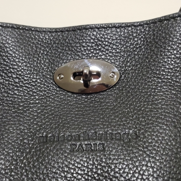 NWT! MAISON HERITAGE ELIS BLACK LEATHER TOTE BAG - Picture 5 of 13